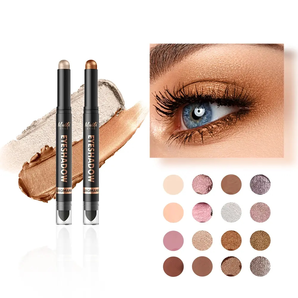Cream Eyeshadow Stick, Glitter Eyeshadows Stick, Eyeshadow Pencil Crayon, Dual-Ended Eyeshadow Crayon with Smudger, Shimmer & Matte Finishes, Waterproof & Sweat-Proof, Long-Lasting Eye Makeup Stick for Smoky Eyes, Natural Everyday & Bold Night Looks