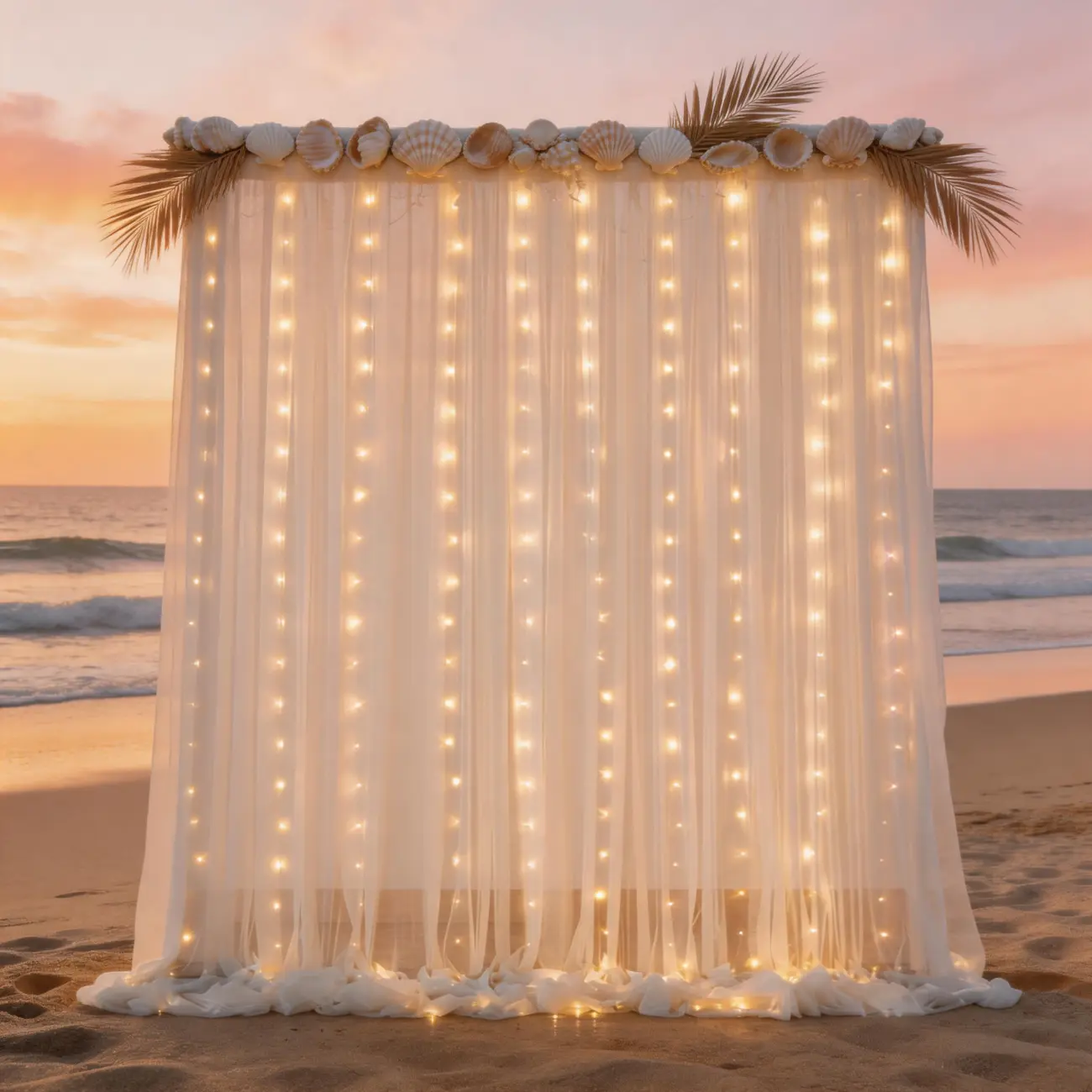 5x10FT 2-Panel Ivory Sheer Lighted Backdrop Drape Set, Soft Chiffon Curtains with Warm Fairy Lights for Wedding Decor, Photo Studio, Room Ceremony, Warm Lights, Multiple Events