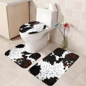 3Pc Western Cowboy Cowprint Faux-Cashmere Bath Mat Set, Quick-Dry Fade-Proof Non-Slip, Toilet+Tub+Vanity Universal, Machine-Wash Ranch Gift Multi-Size