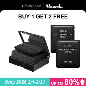 Buy 1 get 2 free Makeup Blotting Paper with Powder, Black Magnet Blotting Sheet for Oily & Combination Skin, Portable Compact with Puff & Mirror, Keeps Makeup Fresh All Day, 400 Sheets + 8 Refill Adhesive Pads