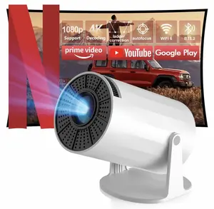 HY300 Pro Mini Projector: 4K/260 ANSI, WiFi 6, BT5.0, Screen Adjustment, 180° Rotation, Android 11, White (Upgraded)  wi fi projector Miniprojector Cable Audio