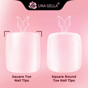 UNA GELLA Square & Square-Round Toe Nail Tips – 216PCS, 15 Sizes, Full-Cover Soft Gel Press-On Fake Toenails for Big Toes, Long & Wide Options, DIY Nail Extensions, Salon & Soak-Off Use, TikTok Trend