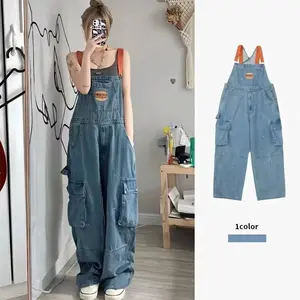 Vintage Denim Overalls for Women – Slimming, Fresh & Sweet Summer Workwear, Loose Wide-Leg Floor-Length Pants
