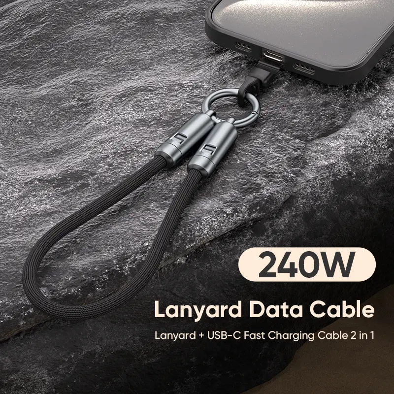 2025 Portable 240W USB-C Lanyard Cable | 480Mbps Fast Charging & Data 2-in-1 Wearable Crossbody/Wrist Strap | Durable Nylon Cord | Compatible with iPhone 15/16/17, Samsung & Pixel Lightweight Rechargeable Cellphone Smartphone