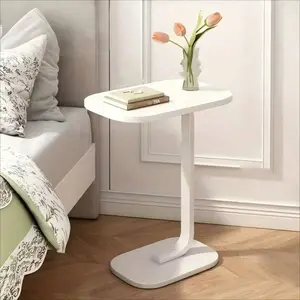 Multi-Functional C-Shaped Side Table, Compact Coffee Table with Sturdy Metal Frame, Space-Saving End Table for Living Room, Bedroom & Outdoor Use, White
