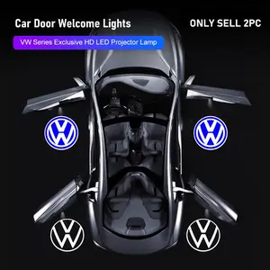 2Pcs HD LED Car Door Projector Lamps Welcome Lights Car Decorative Light Interior Accessories For VW GTI Polo Golf Passat Tiguan Arteon Touareg CC Taigo Caddy Jetta T-ROC Beetle Sharan Touran Scirocco
