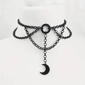 Exquisite Gothic Crescent Moon Pendant Choker Necklace - Vintage Inspired, Adjustable Collar, Holiday Fashion Jewelry for Women - Unique Gift Idea initial  necklace