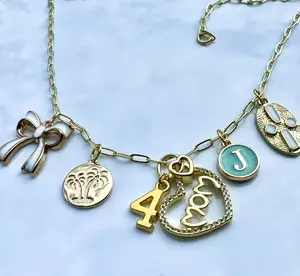 Customizable Charm Necklace Paperclip Chain 14k Plated Gold