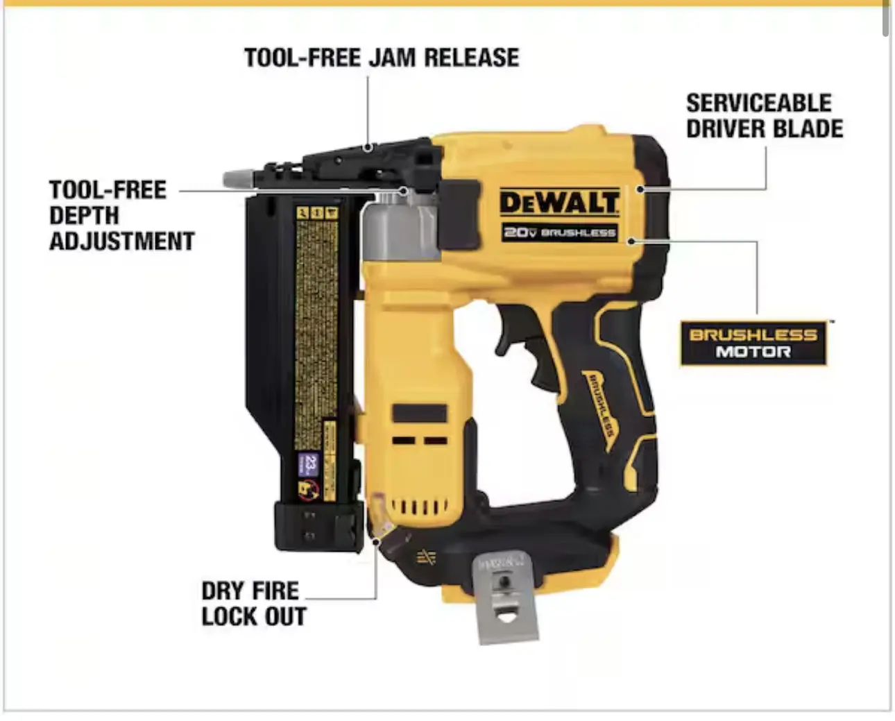 DEWALT ATOMIC 20V MAX Lithium Ion Cordless 23 Gauge Pin Nailer Tool Only