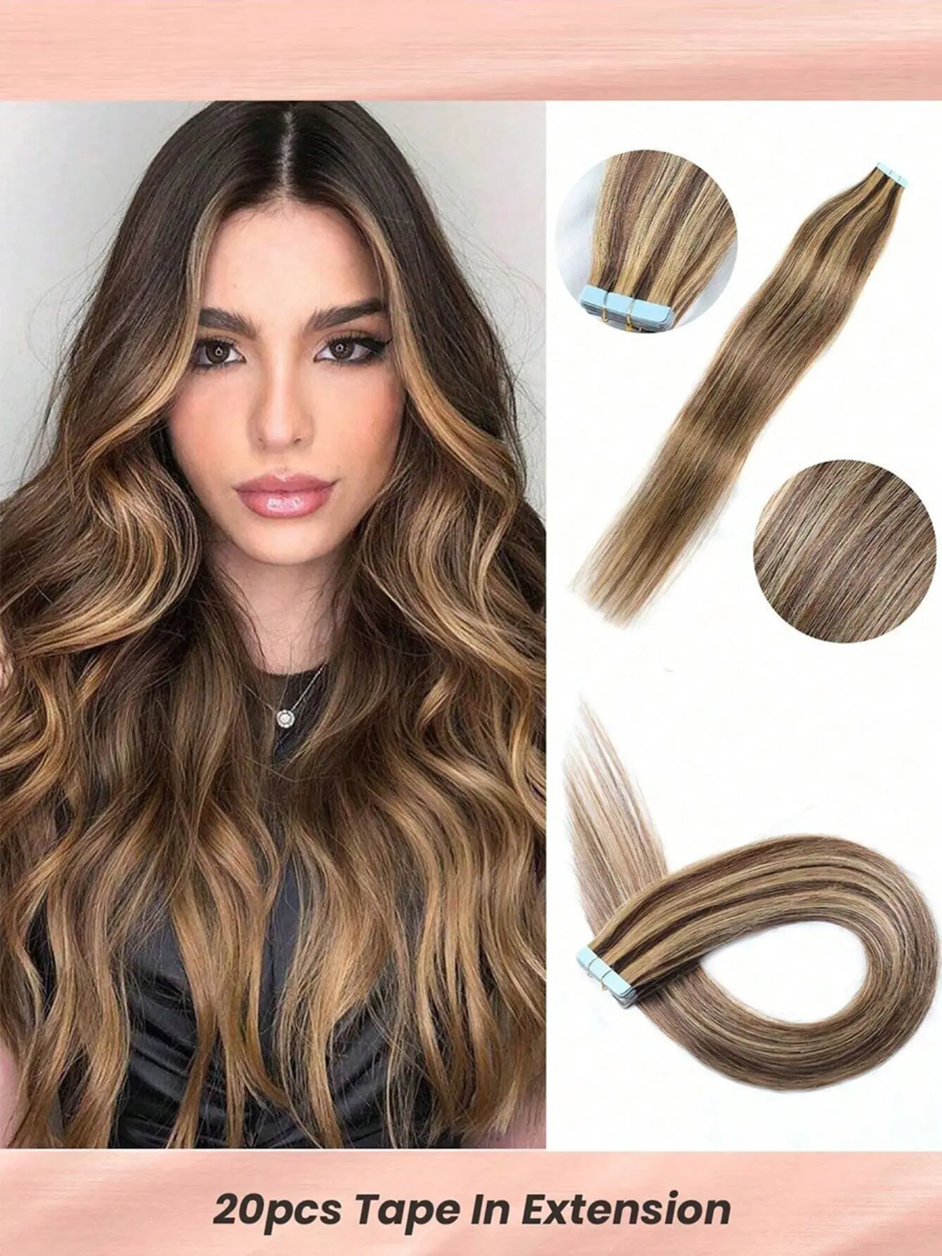 #P4/27  20 Pcs 50g Tape in Extensions Highlight Hair Extensions  Natural Looking Weave Invisible Hair Extensions Real Human Hair Extensions 14-26 Inches