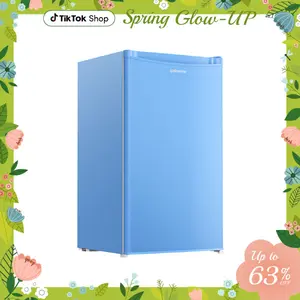 Upstreman mini fridges 3.2 Cu.Ft with Freezer Compact Single-Door Fridge for Dorm Office Bedroom BR321 Adjustable Temperature Thermostat Energy Efficient Quiet Operation Blue Fridge drink fridge skincare fridge refrigerator Reliable Customer Service