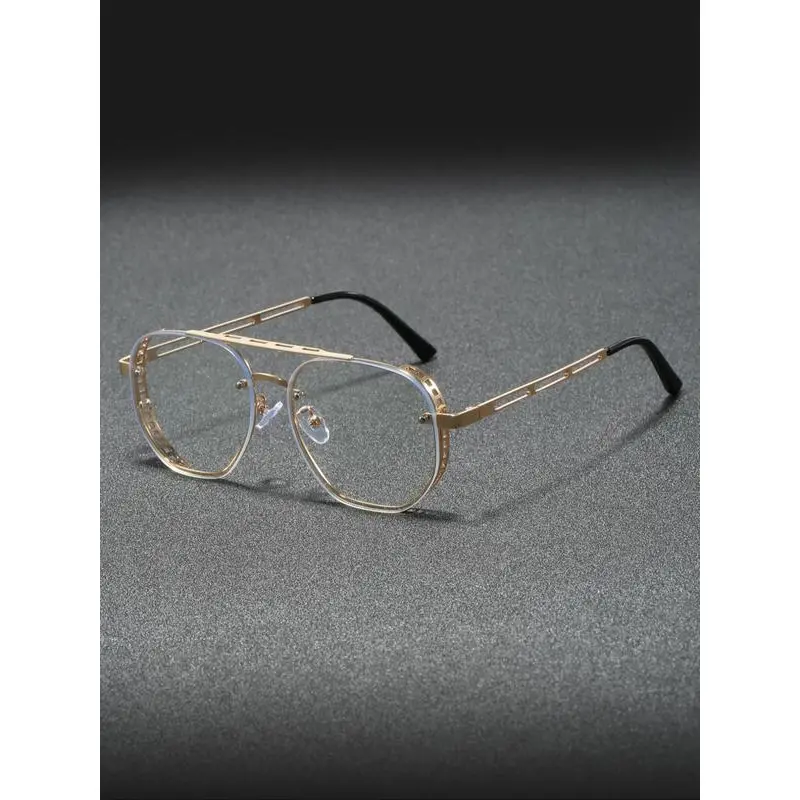 Men's Stylish Full Rim Square Eyewear - Lightweight Metal Frame, Tortoiseshell Top Bar, Gold Frames, Business Accessory for Watch Party & Festive Party Supplies (Mensfashion Accessory), Stylish Square Frames