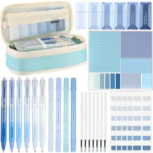 38 count Aesthetic College School Supplies with Pen Case Sticky Notes Gel Pens Highlighters Correction Tapes  to School Stationery Kit Valentines Day Gift Students(Light Blue Color,Classic)