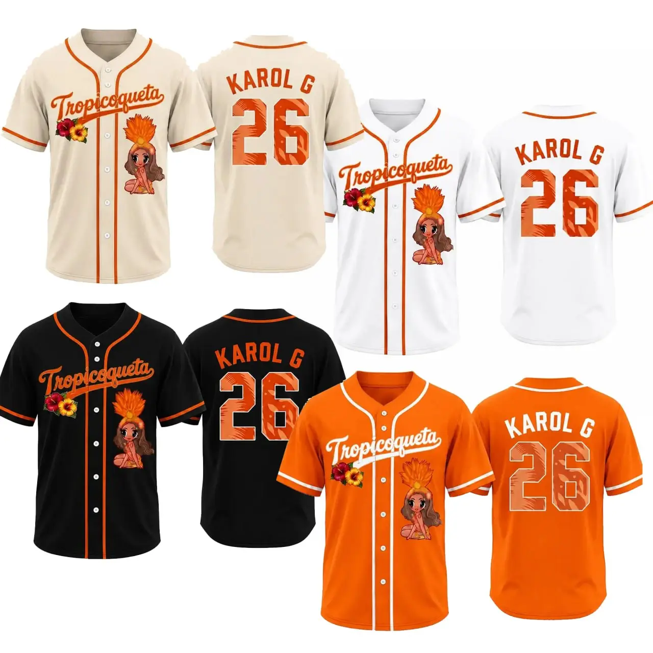 2026 K-Karol Tropicoqueta Baseball Jersey | Viajando Por EI Mundo Button Down Jersey | Latin Music Fan Gift
