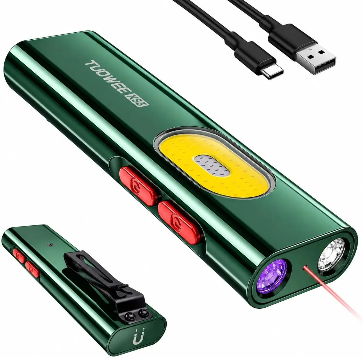 TUOWEE XS3 Super Bright High Lumen Handheld Flashlight - 1400 Lumen Flat Aluminum Body, USB-C Rechargeable, Magnetic Base, 10 Modes (UV/Red), Built-In Battery, Portable Multifunctional Handheld Torch for Camping, Hiking Gear, High Lumen Flashlight