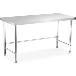 GARVEE Stainless Steel Work Table, Heavy Duty Commercial Kitchen Prep Table With Open Base & 4 Wheels, Food Grade Metal Worktable for Restaurant, Home, Hotel, Silver