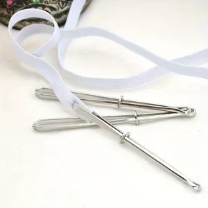 2pcs Silver Grey Needle Elastic Threader Tweezers - Easy-to-Use Self-Locking Clip for Waist Band Craft, Simplifying Sewing Tasks with Effortless Pulling and Smooth Gliding - Convenient Crafting Companion