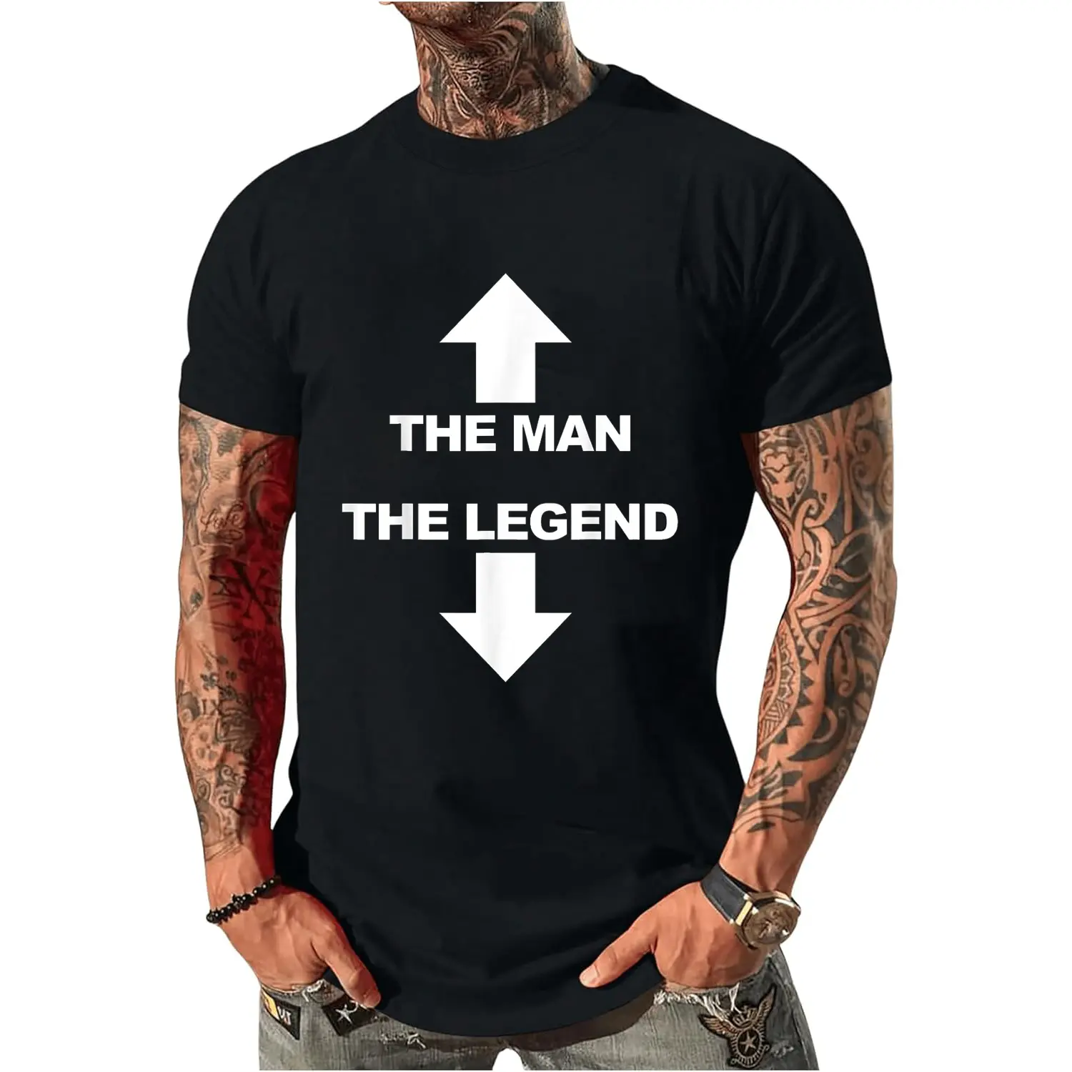 Women's 100% Cotton Short-Sleeve Casual Distressed Graphic Round Neck T-Shirt, Funny Adult Humor "The Man The Legend" Design, Shortsleeve, Tops, Vintage