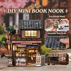 DIY Miniature Spring Grocery House Wood Assembly Model Kit, 3D Scenic Model Kit with English Instructions, Creative Gift for Ages 14+