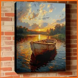 1PC 2D Decorative painting - Canvas painting - Rowboat on lake at sunset - cheap room decor - kitchen decor - pictures - fall decorations clearance - pictures wall decor -posters - fall decorfall decor