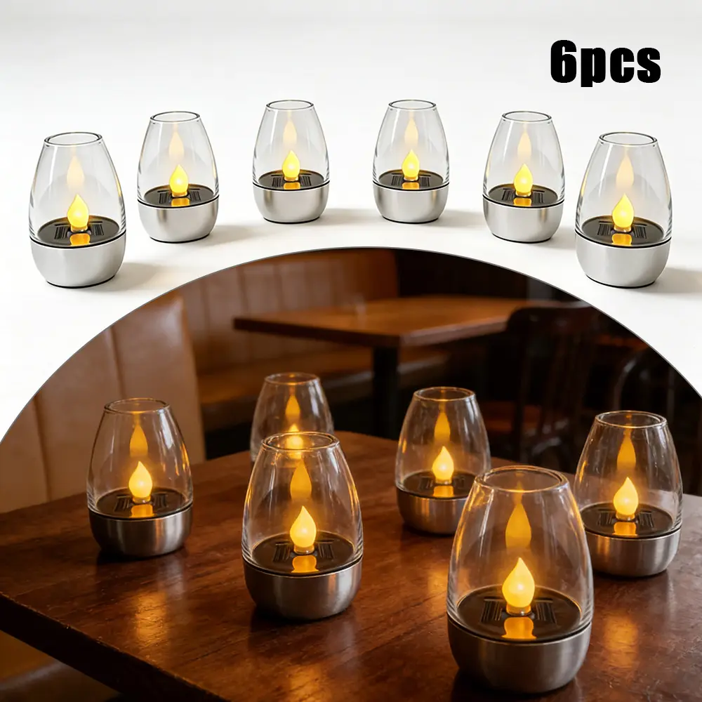 Stainless Steel Flameless LED Candles - Waterproof Rechargeable Solar-Powered Patio Lights, Garden Lamp, Long-Lasting Outdoor Mood Lighting for Garden Decor, Backyard Glow Up, Solar Patio Lights, Solar Garden Lamp