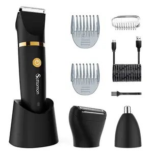 Men's 3-In-1 Multi-Function Body Hair Trimmer, USB-C Rechargeable Waterproof Grooming Kit for Beard, Sideburns, Nose Hair, Perfect Gift for Fathers and Boyfriends