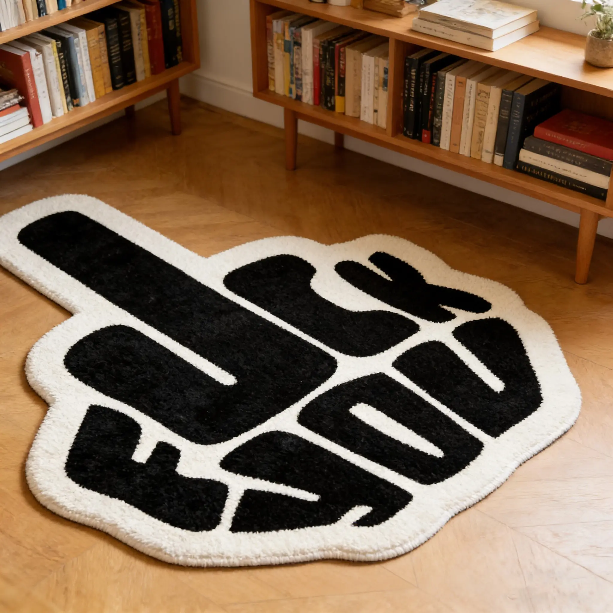 Personalized gesture shaped carpet black and white contrasting velvet floor mat, Contemporary Rugs, Soft Rug, Non Slip Rugs, bedroom anti slip and wear-resistant foot mat, suitable for ins style home decoration