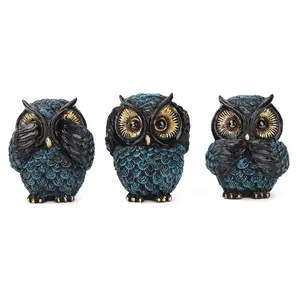 Set of 3 Wise Owls Statue Aesthetic Room Decor Modern "See/Hear/Speak No Evil" Cute Resin Owl Figurines for Bookshelf, TV Stand, Desk Floating Shelves, Unique Boho Home Decor Gift for Women Bird Lovers