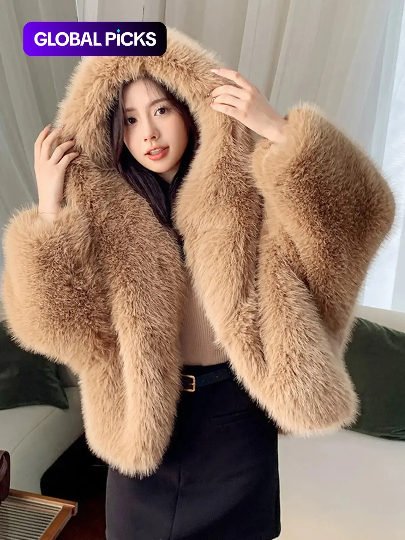Women's Basic Solid Color Hooded Faux Fur Coat, Casual Baggy Loose Oversized Long Sleeve Thermal Outerwear Jacket for Fall & Winter, Women's Clothing for Daily Wear, Womenswear, Style