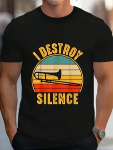 100% Cotton Trombone Trombonist Funny I Destroy Silence Trombone Player T-Shirt Women's Men's Graphic Tee Crew Neck summer vacation Tops