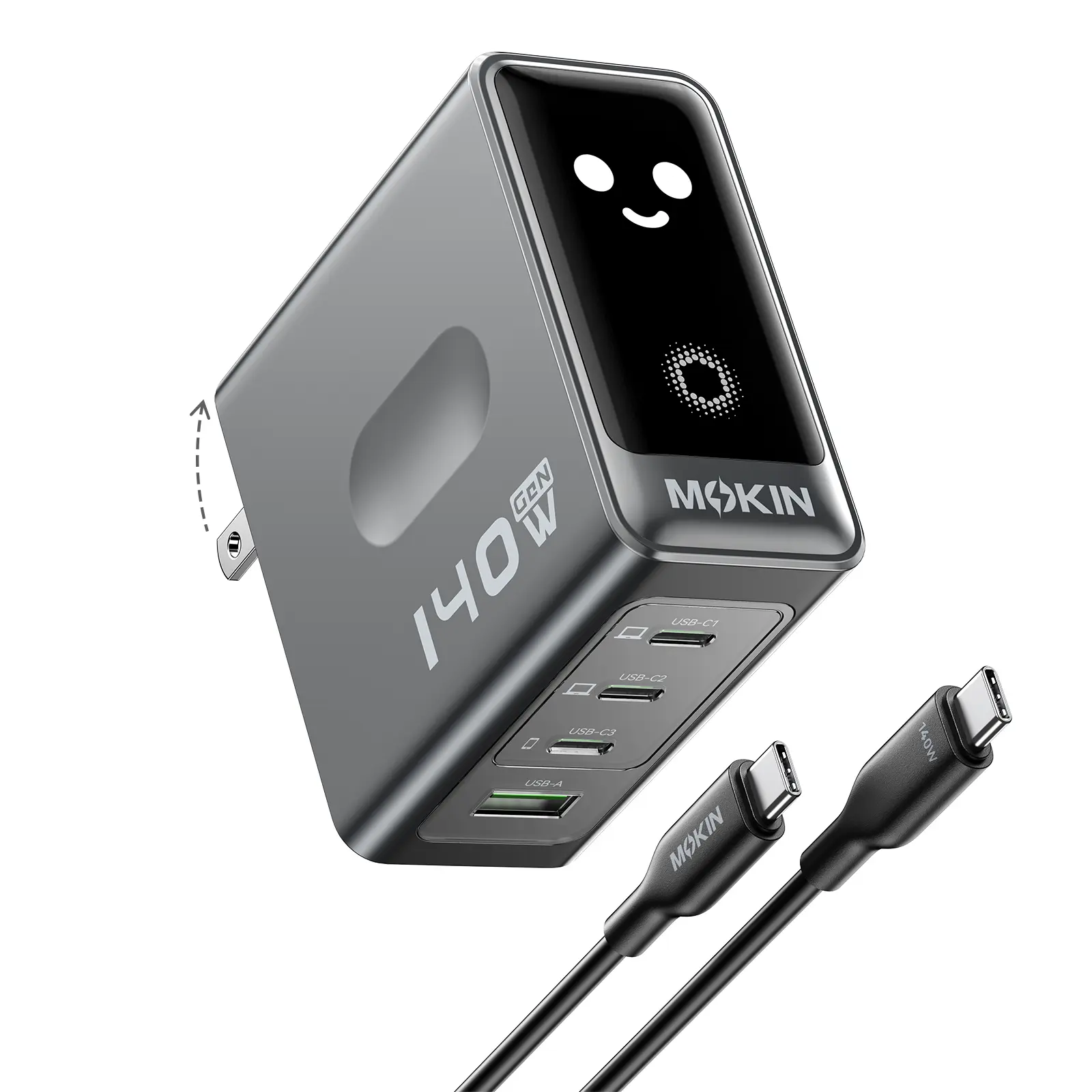 MOKiN 140W Laptop GaN Charger (4-Port, PD 3.1) with Smart Display