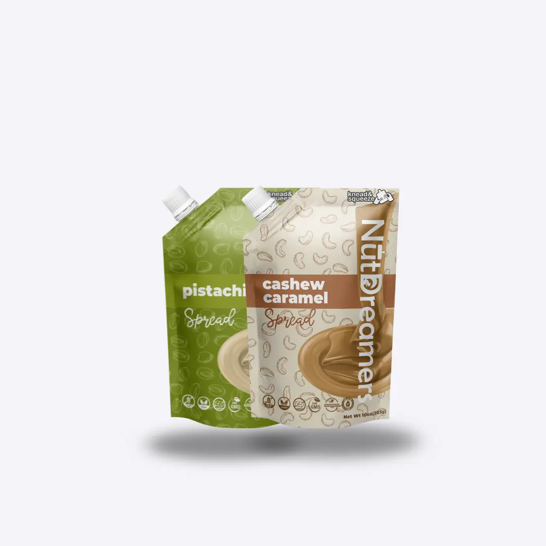 Golden Duo - Pistachio Spread + Cashew Caramel Spread – No Sugar Added, Palm Oil Free, Gourmet Nut Butter Bundle, Sweet Flavor, Vegan Snack, Peanut Free