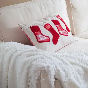 Cream & Red Applique Christmas Stockings Decorative Holiday Pillow