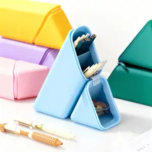 Silicone Pencil Case Set of 1-2, Simple Solid Color Design, Waterproof Anti-Stain, Large Opening Easy Access, Suitable for Students Office Use, Pencil Bag