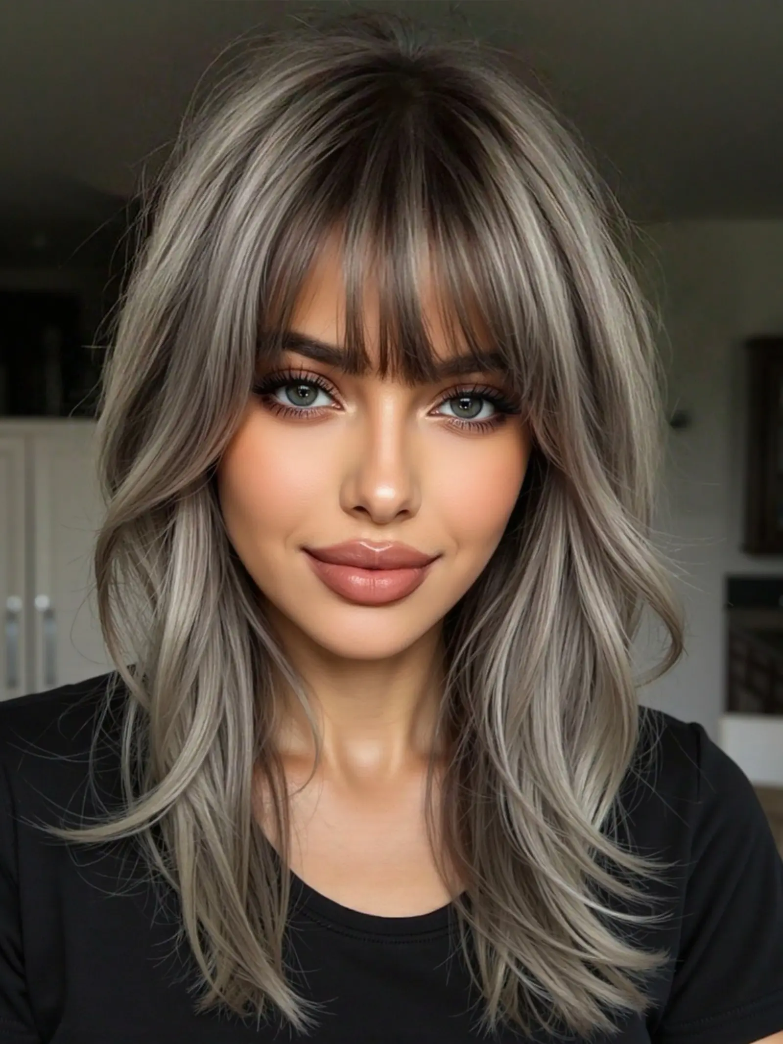 18 Inch Curly Bangs Full Head Synthetic Fiber Wig, Soft Curly Wig, Natural Look for Daily Wear, Comfortable and Stylish Hairpiece, Synthetic Material Wigs, Curly Wig with Bangs