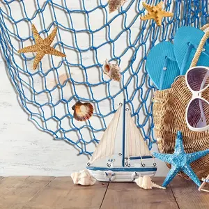 Nautical Blue 1pc Fishing Net Wall Decor with Seashells - Art Deco, Ocean Inspired Design Wall Hanging for Home & Office, Perfect for Beach, Ocean Themes, Decorative Netting, Conch Shell Accents, Coastal Home Decor