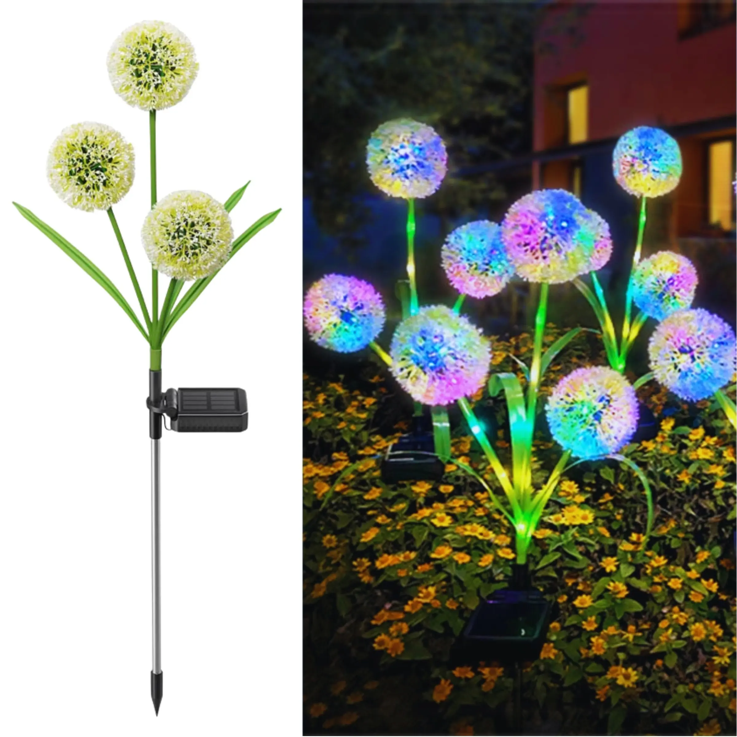 Dandelion Shape Colorful Solar Lawn Lamp, Solar Garden Lights, Solar Garden Lamps, Solar Lights Outdoor, Colored Light and 2 Lighting Modes, Easy to Install, Solar-powered Ambient Night Light Suitable for Terrace, Courtyard, Garden