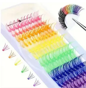 Colored Cluster Lashes 120 Pcs Eyelash Cluster Individuals Wispy Lash Extension in 6 Colors 14MM 16MM Fluffy Colored Eyelash Extensions