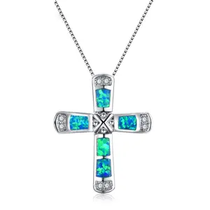Loveden Blue Opal Corss Pendant For Women & Men Charm Hypoallergenic Collarbone Chain Blue Cross Pendant Opal Jewelry Accessories