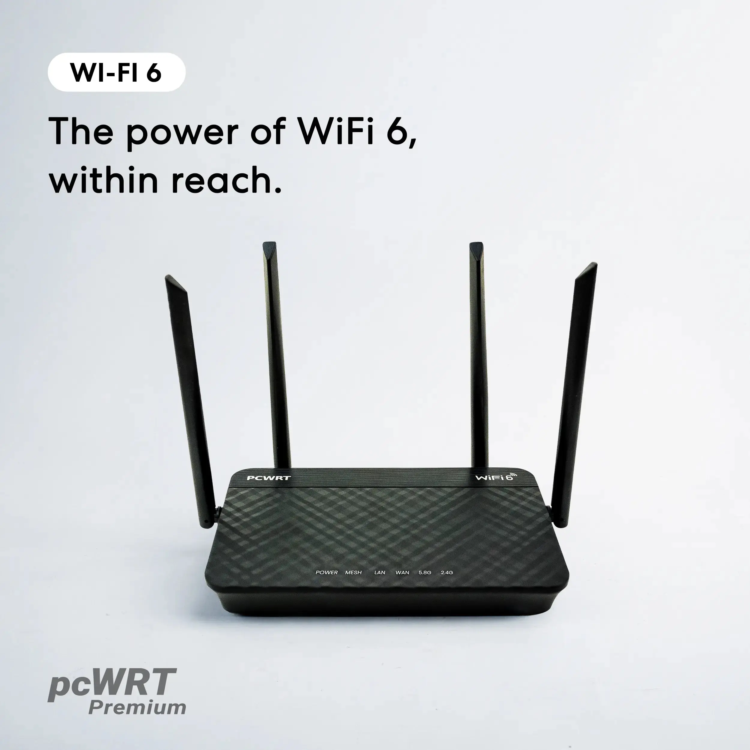 pcWRT PW-AX1800 | WiFi 6 Mesh Router | Quad-Core ARM CPU | with VPN & One-Click Ad Blocker