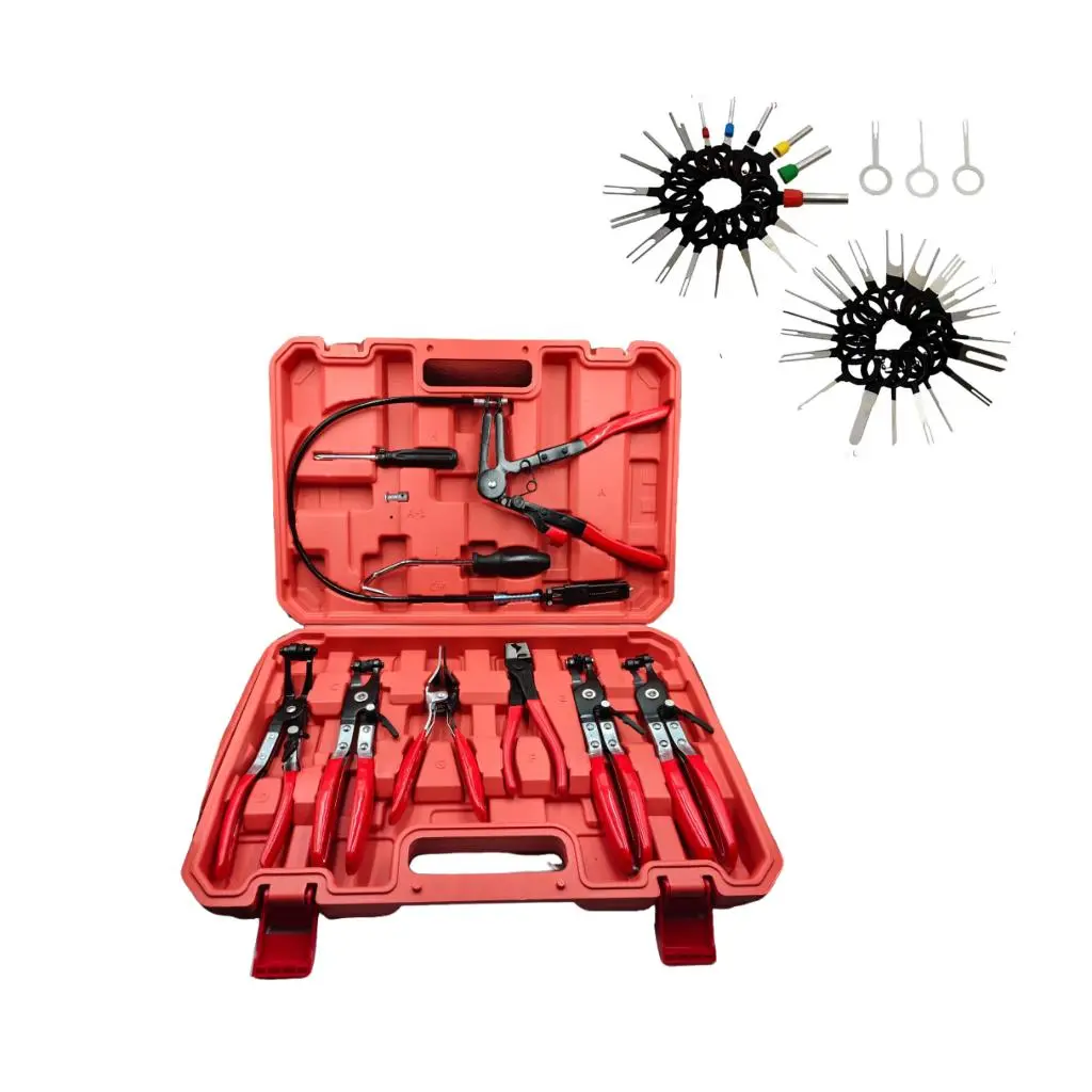 Automobile Hose Clamp Pliers Set, 9-Piece Straight & Curved Tools for Auto Repair, Includes Retraction Pins & Terminal Picks