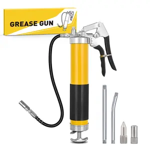 GOOACC Portable 8000 PSI Heavy-Duty 14oz Pressure Grease Gun Kit for Tools and Gadgets, 18" Spring Flex Hose, Precision Nozzle, Normal Coupler, Rigid Pipe, Leak-Proof Handle (Yellow)