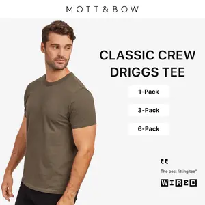 Mott & Bow 1 Pack, 3 Pack, 6 Pack, Classic Crew Driggs Tee Pre-shrunk and Pre-washed Menswear Casual Shirt Light and Breathable