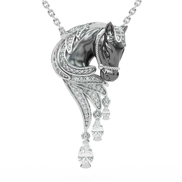 Jorrio Unique Horse Pendant Statement Necklace - Lab-Created Equestrian Costume Jewelry, Daily Fashion Accessory, Ideal Gift for Animal Lovers, Animal Lover, Equestrian Jewelry