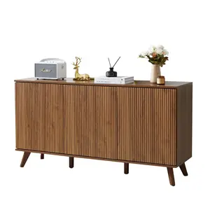 Giratree Fluted Sideboard Buffet Cabinet with Storage, Modern Storage Cabinet with 3 Doors, Wood Credenza Buffet Sideboards, Bar Cabinet Console Table for Kitchen Dining Living Room Entryway