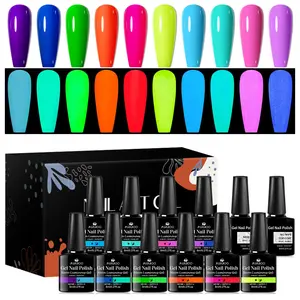 Neon Color Luminous Gel Nail Polish Set, 12pcs/set Fluorescent UV LED Paint in The Dark, Lead-free and Tasteless Semi Permanent Nail Enhancement Design