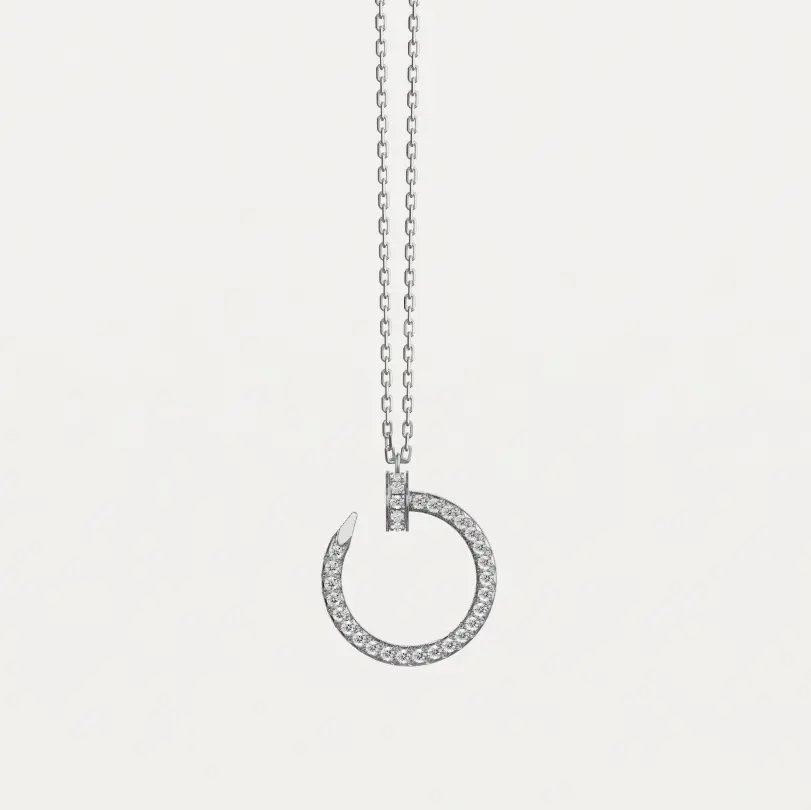 Pre-owned Cartier Juste un Clou White Gold Full Paved Pendant Necklace, full Set