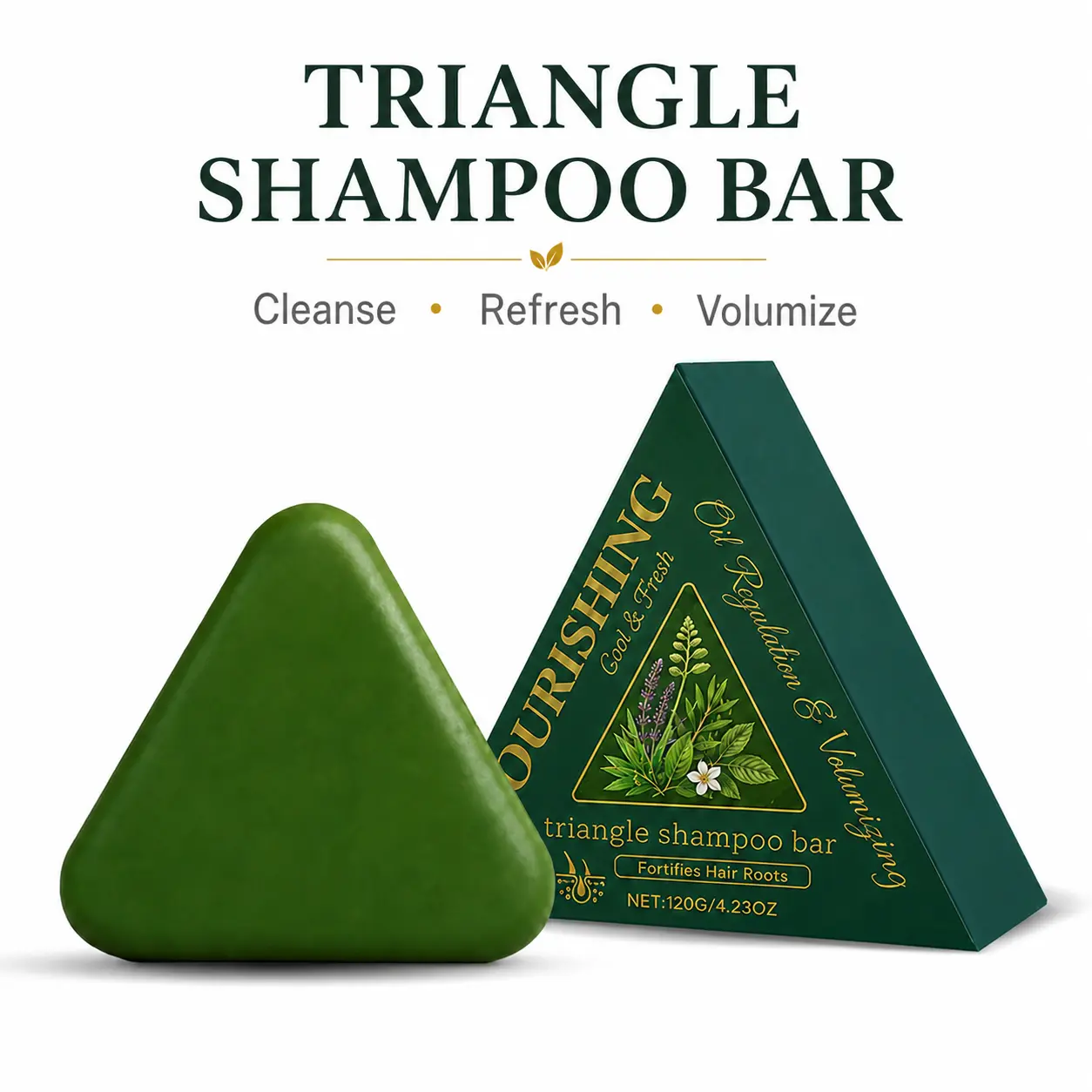 Herbal Nourishing Triangle Shampoo Bar, 120g – Plant-Based Solid Shampoo for Gentle Cleansing, Soft Smooth & Shiny Hair, Fresh Non-Greasy Scalp Care, Daily Hair Wash Soap