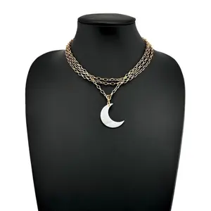 Moon Layering Chain Necklace - Elegant 48" Stainless Steel Chain with Pearl Moon Shell Accent & Magnetic Clasp for Adults Easy And Secure Fastening Versatile Trendy Fashionable Accessories Witchy Jewelry