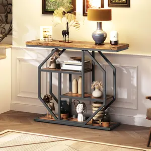 MAHANCRIS 39.4'' Console Table with Storage Shelves and Octagonal Frame, 4-Tier Industrial Entryway Table, for Entryway, Living Room, Hallway, Rustic Brown #SpringSale #BigSpringSale